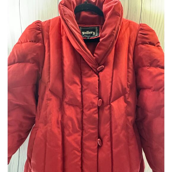Vintage 80s Women’s Gallery DOWN Jacket Red Long Minimal Unique Classy Med - Picture 2 of 9